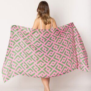 Geometric Pink Green Checkered Design Print Scarf NEW
